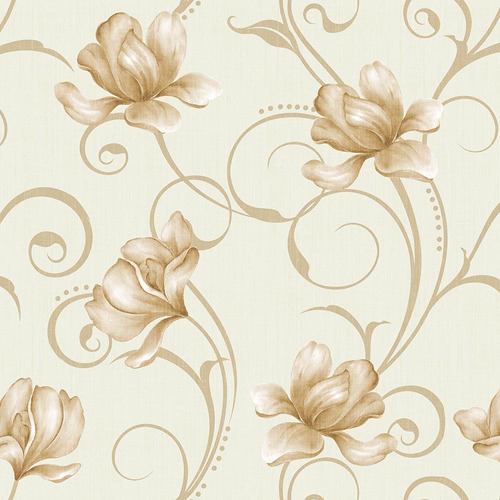 Papel De Parede Floral Com Detalhes Em Bege