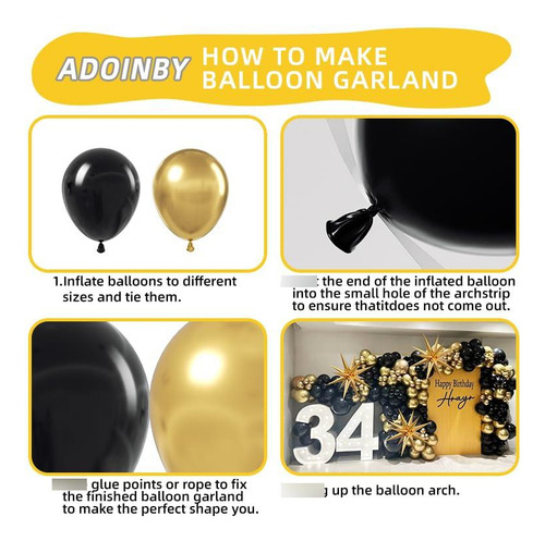 Kit De Arco De Globos Negros Y Dorados Para Fiestas
