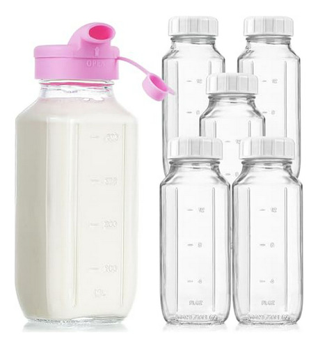 Pack De 6 Frascos De Leche De Vidrio Cuadrados De 16 Oz Con