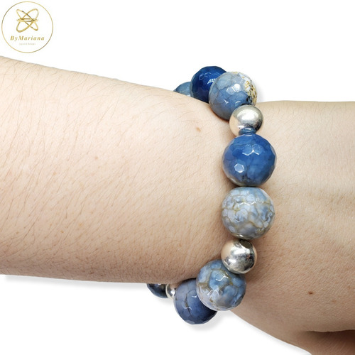 Imagen 4 de 7 de Pulsera Plata Piedras Grandes Gama Azulino