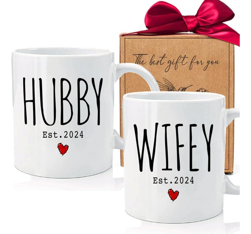 Qupoomafu Est 2023 Hubby & Wifey Juego De Tazas, Anuncio Par