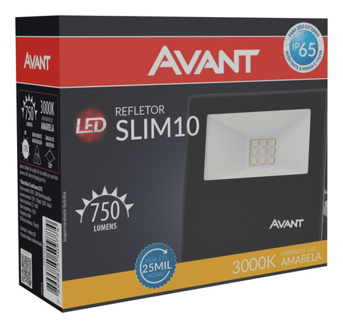 Refletor Led 10w Bivolt Branco Quente 3000k - Avant Carcaça Preto Luz Branco-quente 110V/220V