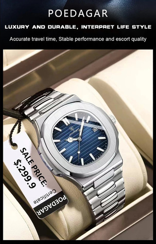 Reloj Poedagar Lujo Hombre Acero Inoxidable