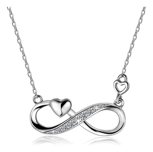 Collar Plata Fina S925 Colgante Infinito Con Corazon Mujer