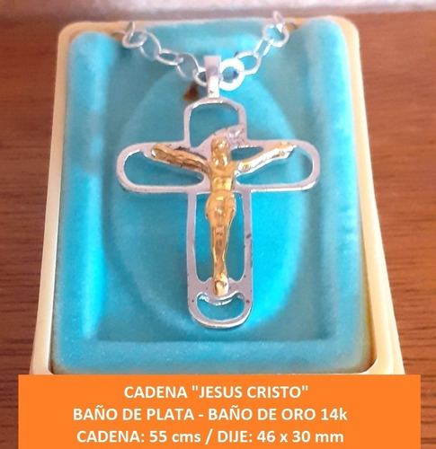 Medalla Dije Con Cadena Con Cruz Cristo Baño De Plata 