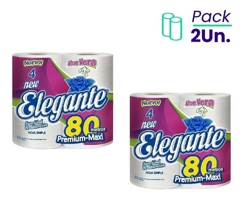 Papel Higienico Aloe Vera Premium Max Elegante 4x80 Pack X2