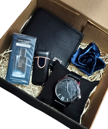 Set Box Regalo Hombre Caja Moño Reloj Perfume Encendedor Usb