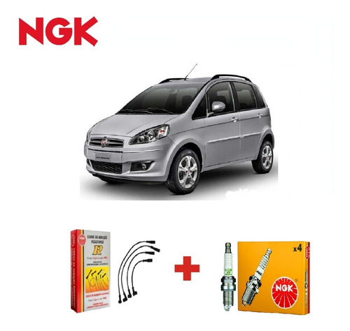 Kit Jogo Cabo E + Velas Fiat Idea 1.4 8v Fire Flex 2008 Ngk