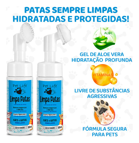2 Limpa Patas Cães E Gatos Com Escova Hidratante Patinhas Pe