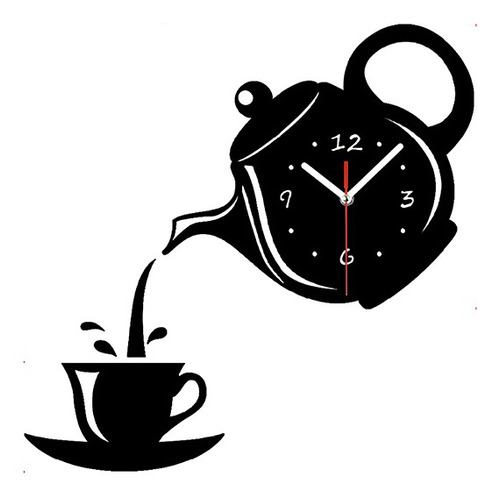 Bricolaje 3d Reloj De Pared Acrílico Taza De Café Tetera Dec