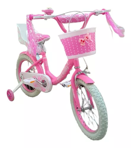 bicicleta para niña rodada 16 con canasta y portamuñeca para edad de 4 a 6  años princess city