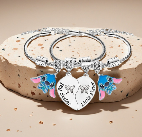 2pcs Pulseras De Mujer Jaysuing Acero Inoxidable Plata Regalo Stitch pulsera Plata Para Stitch Dije Ajustable Joyeria Mujer