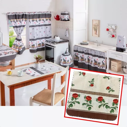 Jogo De Cozinha Kit Com Pia e Janela 10 Peças Estampadas Tecido Oxford  Decoração Envio Rápido