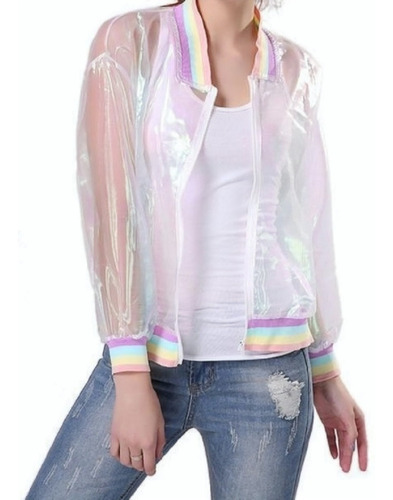 jaqueta bomber holografica transparente