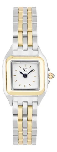 Relógio Feminino Quadrado Dourado e Prata Boxy Bicolor Gold Fundo Branco