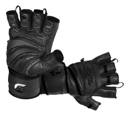 (small, Black) - Elite Leather Gym Gloves With Built In 5.1c