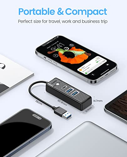 Hub Usb 3.0 De 3 Puertos Orico, Divisor Usb Con 2 Usb A, 1 T