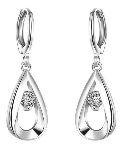 Aros Plata 925 Circon Pendientes Gota Agua Simples Mujer