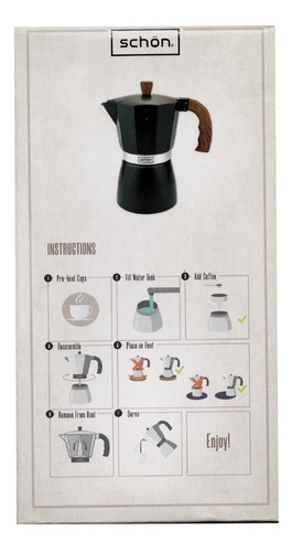 Imagen 6 de 7 de Cafetera Schon Tip Italiana Aluminio 6 Pocillos Moka Express