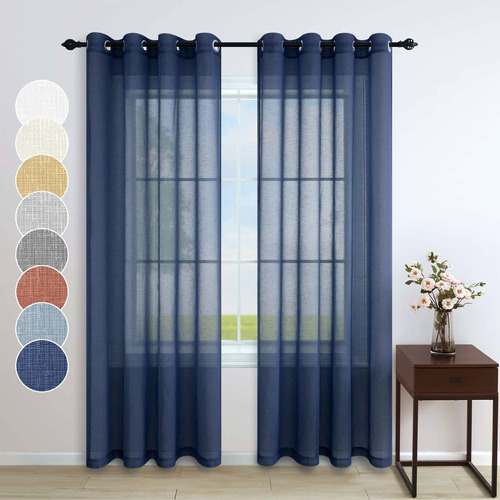 Navy Blue Sheer Curtains 84 Inches Long For Living Room...