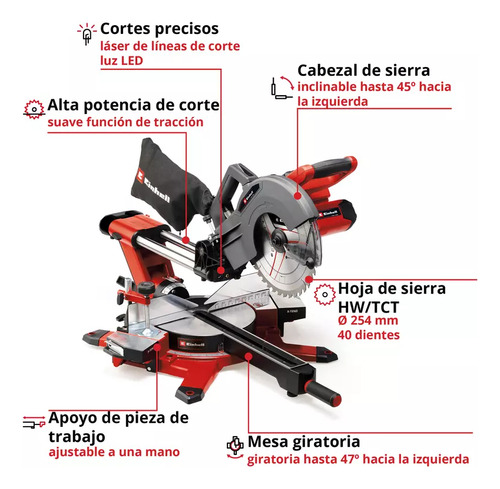 Sierra Ingletadora Inalámbrica Led Einhell Te-sm 36/10l Solo