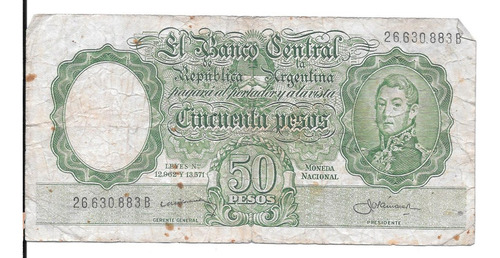 Liquido Billete Argentina 50 Pesos Moneda Nacional. Serie B