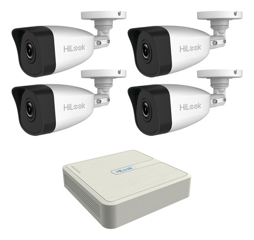 Hilook Kit De Video Vigilancia Ip 2 Mp Con Nvr De 4 Canales Con 4 Puertos Poe + 4 Cámaras Ip Bala Con Protección Ip67 Para Uso Exterior + 30mts. De Ir Para Vision Nocturna Modelo Kip2mp/4b