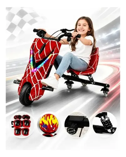 Triciclo Elétrico Infantil Drift 350w 36v Led Rgb + Brinde Homem Aranha