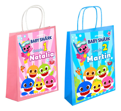 Bolsas Kaktf Baby Shark Personalizadas Cotillon X 12