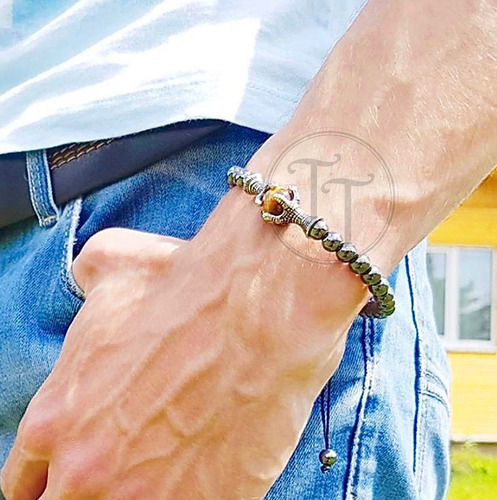 Imagen 5 de 8 de Pulsera Garras Dragón Targaryen Titanio 18k Hematita 6mm