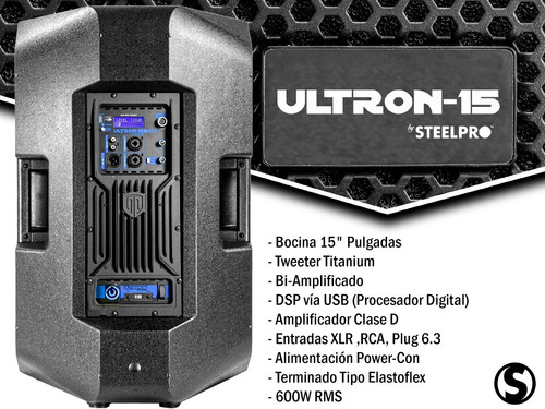 Imagen 2 de 4 de Bafle Profesional 15 Steelpro Bi-amplificado Con Dsp Ultron