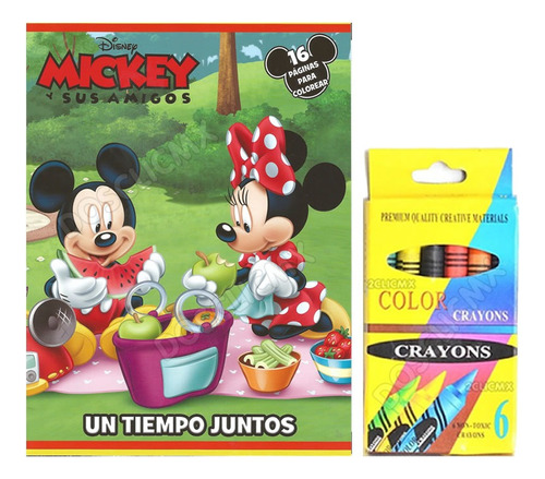 12 Libros Colorear 16 Pag Mickey Mouse + 12 Crayolas 6 Pz
