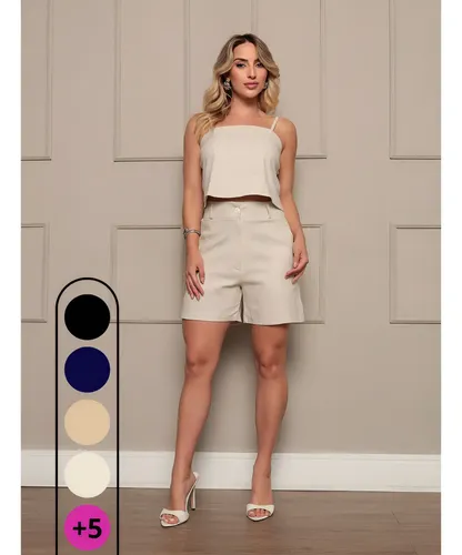 Conjunto Feminino Linho Short E Cropped Moda Blogueira Verão