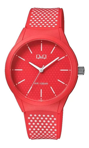 Reloj Q&q Analogo Malla De Caucho Rojo Con Lunares J043y