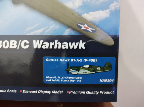 1/48 P-40 Warhawk Flying Tigers Diecast Hobby Master Ha9204