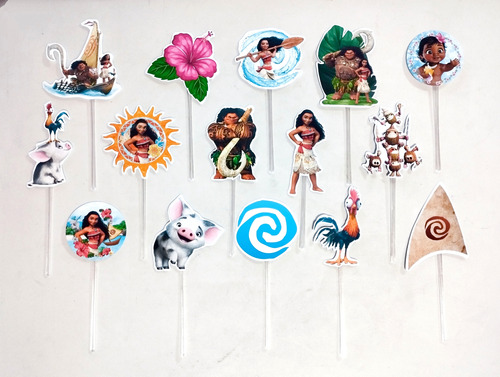 Pack X15 Toppers Para Cupcakes Muffins Moana 