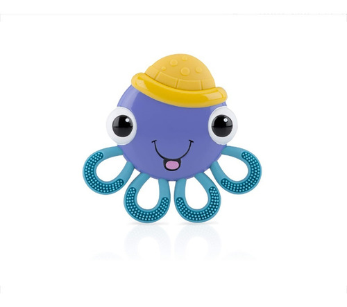 La goma de mascar Nuby Vibe-eez de más de 3 m de tamaño con forma de pulpo vibra suavemente en azul