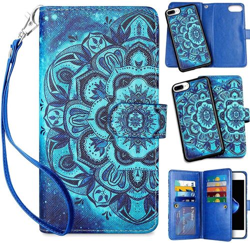 Funda Para iPhone 7 Plus/8 Plus - Azul Mandala Con Tarjet...