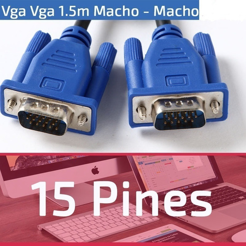 Imagen 4 de 6 de Cable Vga Macho De 1.5 Metros Notebook Pc Proyector Tv Led
