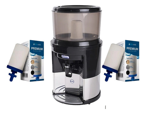 Filtro De Água Ocean Base Inox + 02 Velas Tripla Ação Oasis