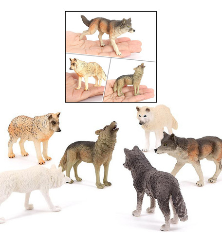 6pcs Lobo Figura Animal Selvagem Modelo Brinquedo Para Menin