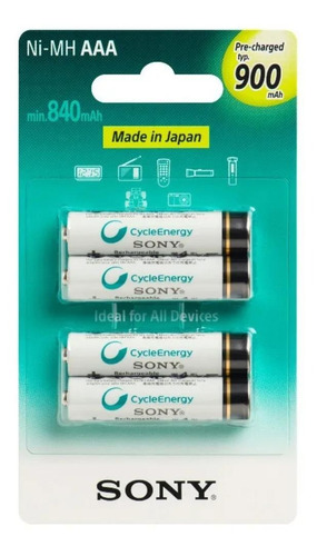 Pilha  recarregável Sony Cycle Energy NH-AAA-B Cilíndrica - kit de 4 unidades