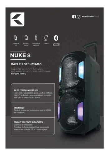 Parlante Bafle Potenciado Ken Brown Nuke 8 Led Bluetooth