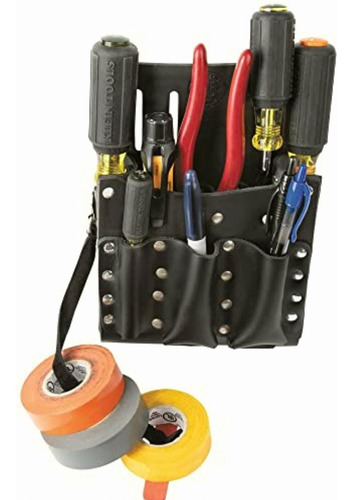 Klein Tools 5190 Tool Pouch, Leather, 10-pockets, Tape Thong