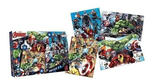  Pack X 4 Rompecabezas Avengers Puzzle 2 X 30 -24 Y 36 Orig.