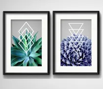Comprar Set 2 Cuadros Plantas Geometrico Suculenta Arte Con Paspartú