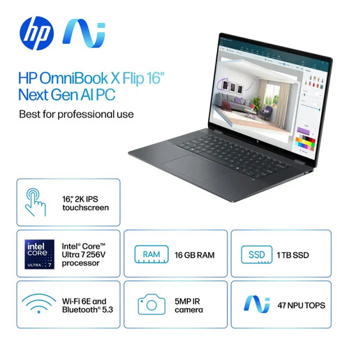 Hp Omnibook X Flip 2en1 Copilot 16 2k Touch Ultra 7 16gb 1tb