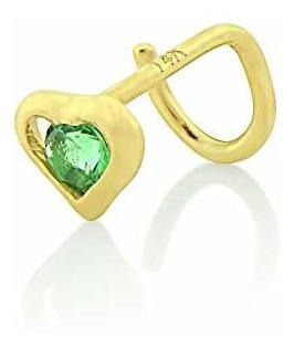 Aros - 14k Yellow Gold Small Green Cz Heart Nose Ring