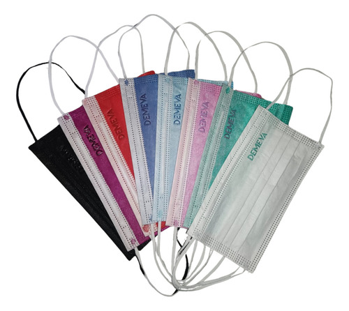 Cubrebocas Desechable Tricapa Termosellado Demeva 50 Pz Color Azul claro Diseño de la tela Plisado