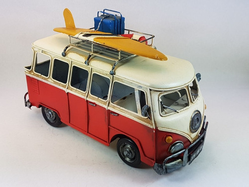 Combi Volkswagen Miniatura Decorativa Chapa Camioneta Roja